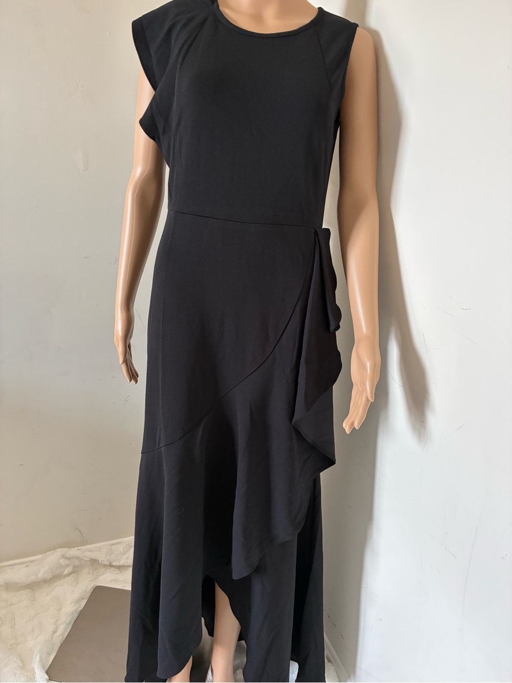 Elegant Black Ruffle Midi Dress - Women